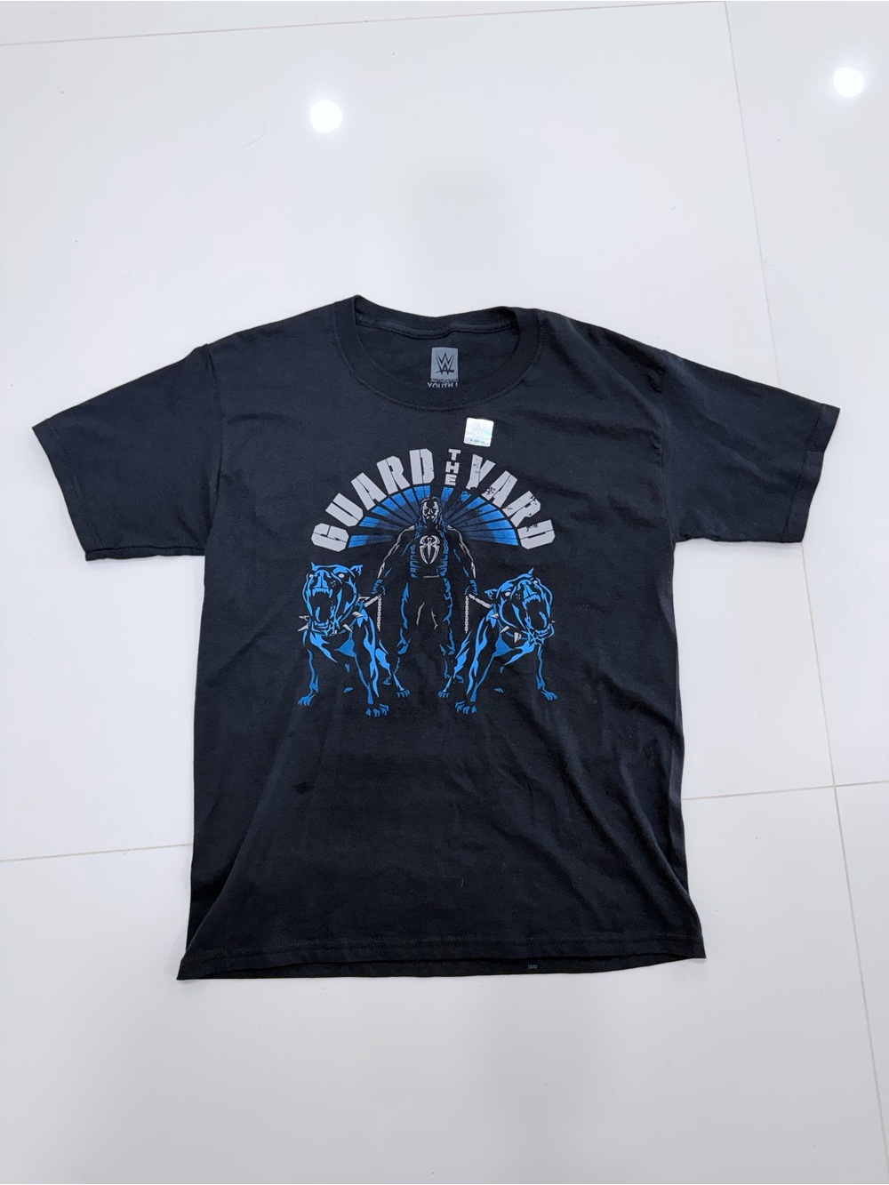 Black 'Guard the Yard' Graphic Tee with Blue Accent